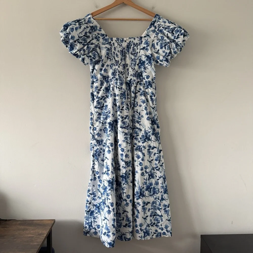 Abercrombie & Fitch Floral Midi Dress Size Large Puff Sleeve Cottage Prairie - Picture 2 of 15